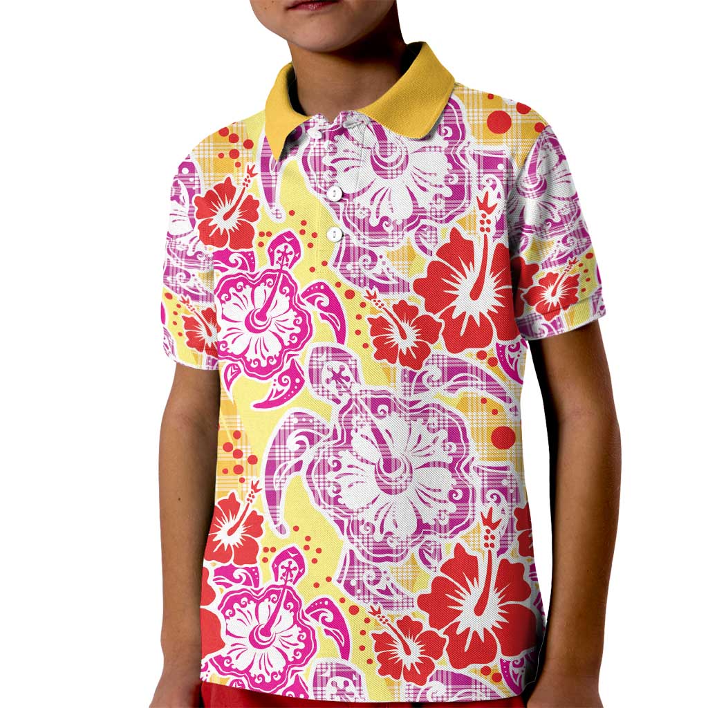Palaka with Honu and Hibiscus Kid Polo Shirt Hawaiian Heritage Spirit - Polynesian Pride