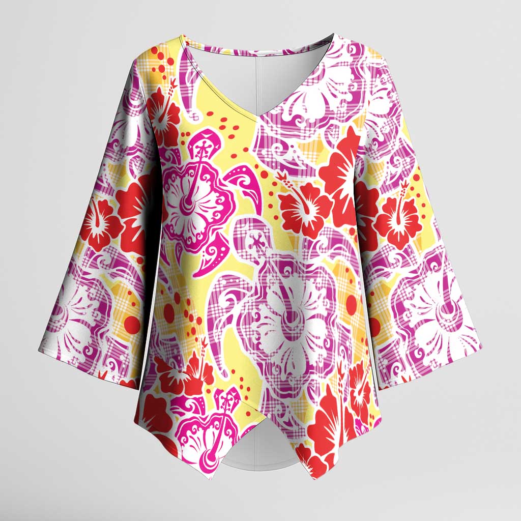 Palaka with Honu and Hibiscus Kimono Sleeve Blouse Hawaiian Heritage Spirit - Polynesian Pride