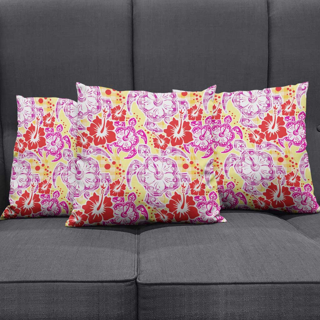 Palaka with Honu and Hibiscus Pillow Cover Hawaiian Heritage Spirit - Polynesian Pride