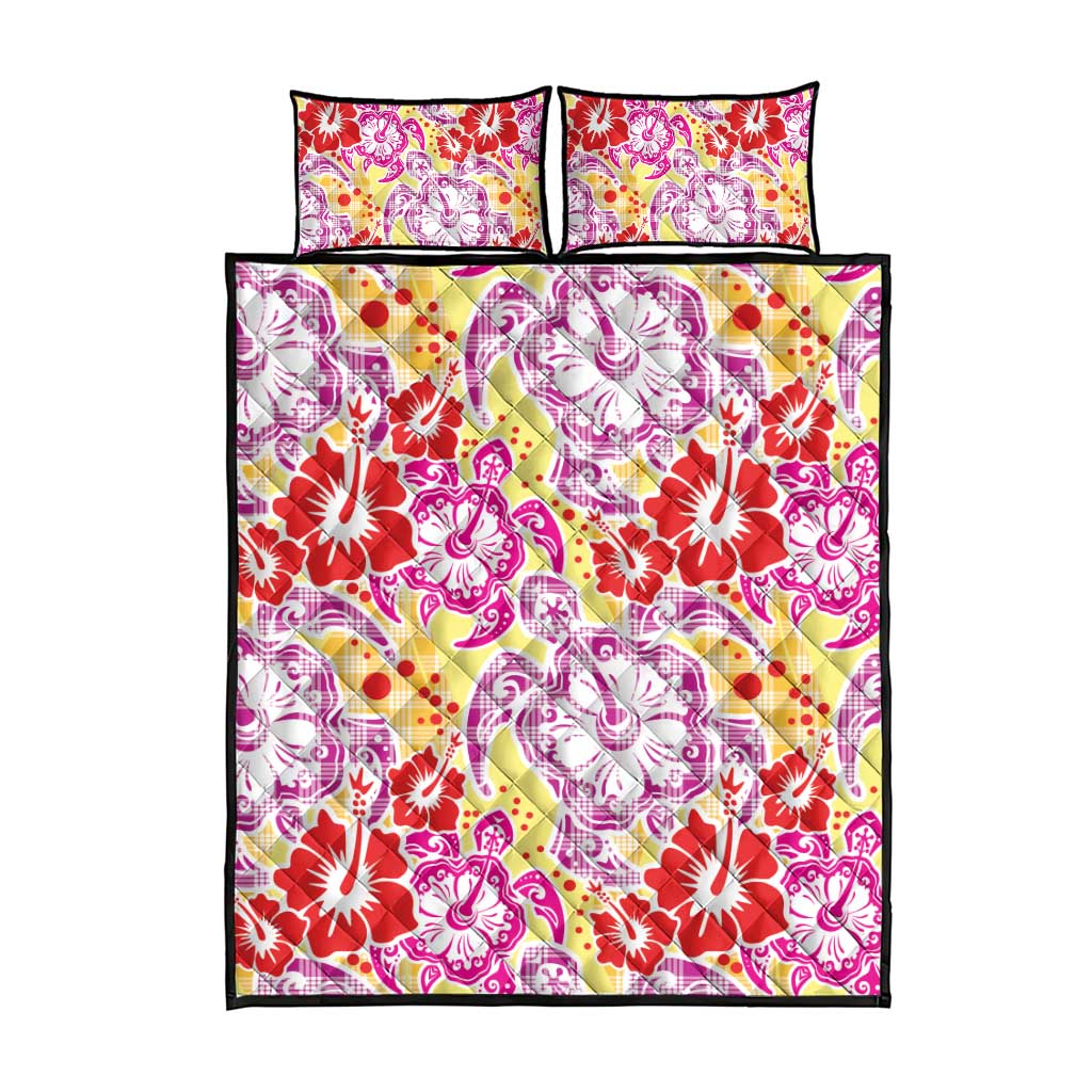 Palaka with Honu and Hibiscus Quilt Bed Set Hawaiian Heritage Spirit - Polynesian Pride