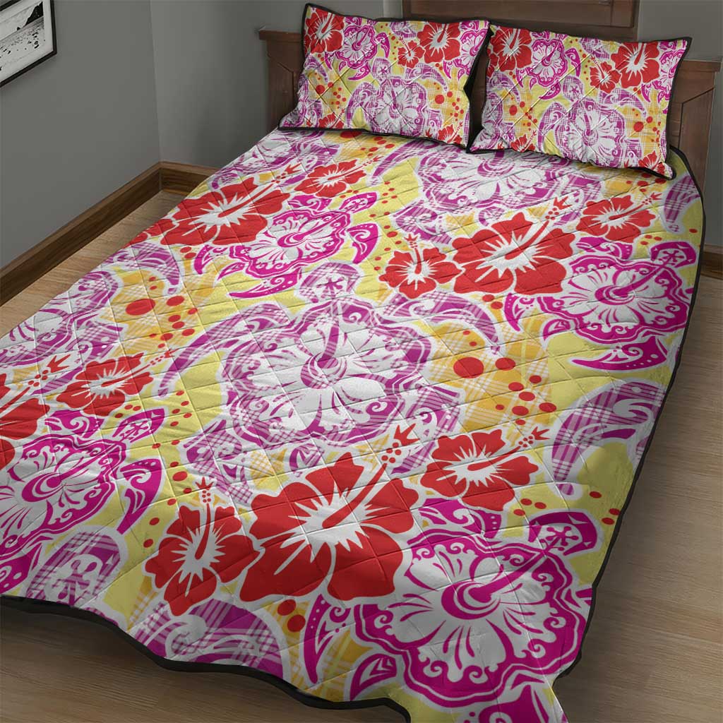 Palaka with Honu and Hibiscus Quilt Bed Set Hawaiian Heritage Spirit - Polynesian Pride