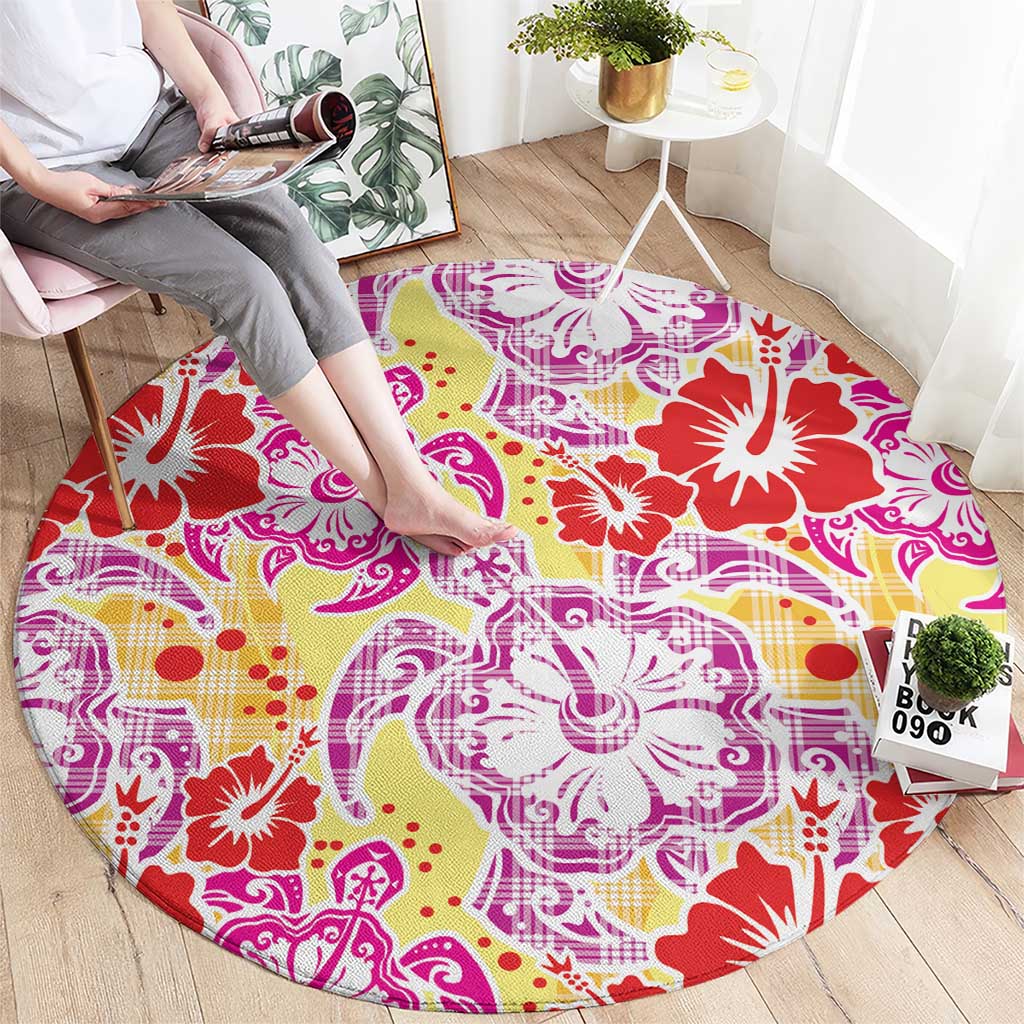 Palaka with Honu and Hibiscus Round Carpet Hawaiian Heritage Spirit - Polynesian Pride