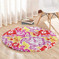 Palaka with Honu and Hibiscus Round Carpet Hawaiian Heritage Spirit - Polynesian Pride