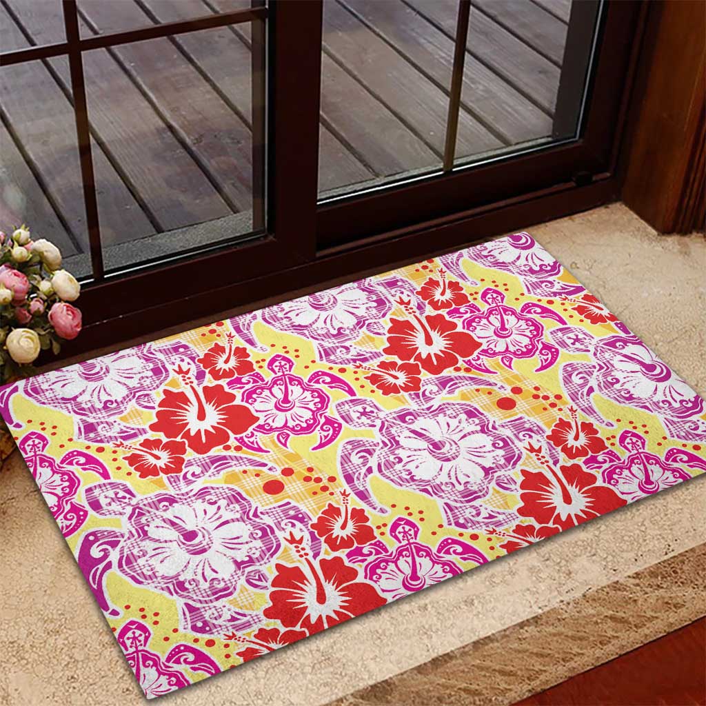 Palaka with Honu and Hibiscus Rubber Doormat Hawaiian Heritage Spirit - Polynesian Pride