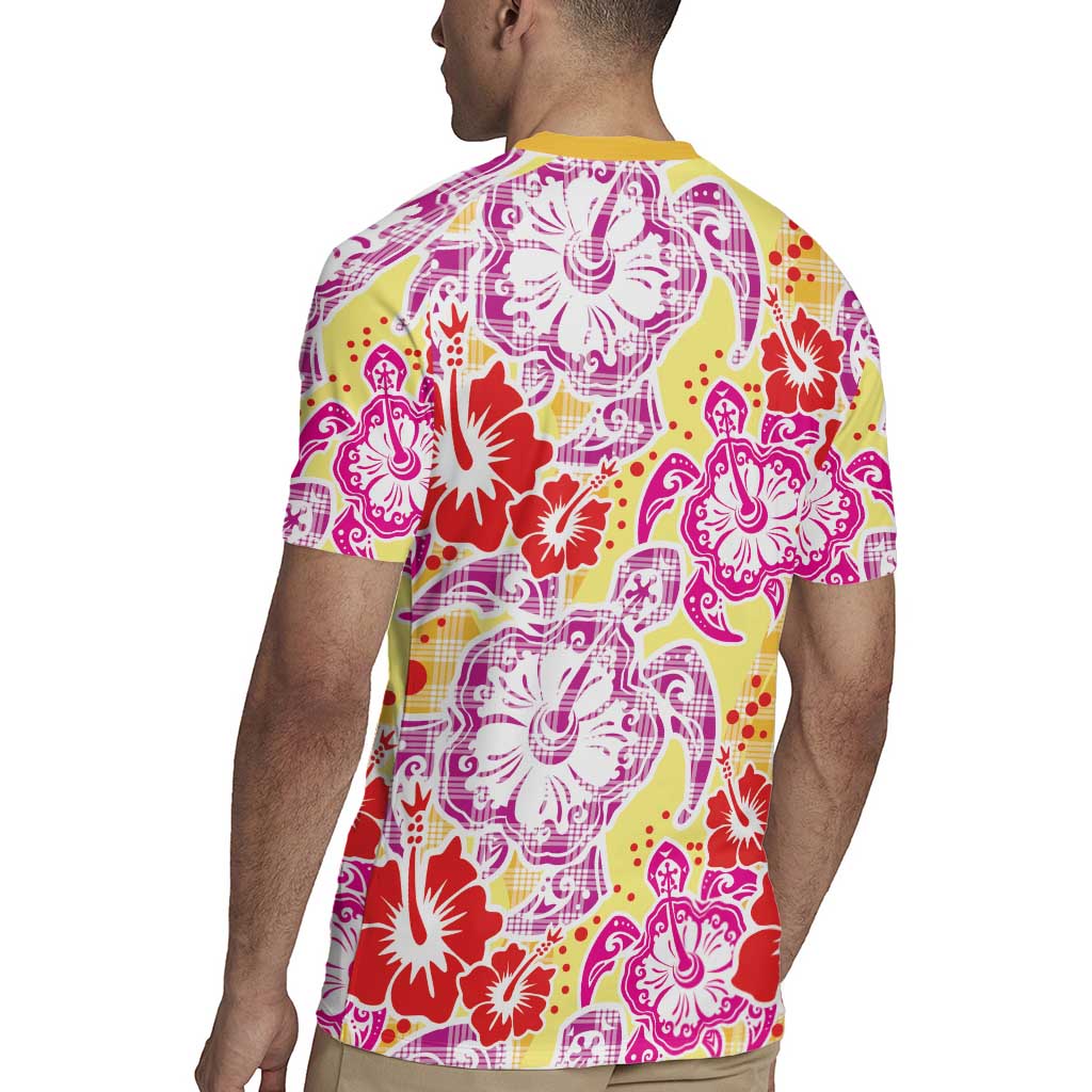 Palaka with Honu and Hibiscus Rugby Jersey Hawaiian Heritage Spirit - Polynesian Pride