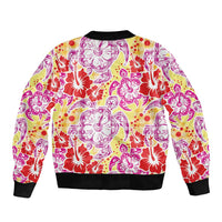 Palaka with Honu and Hibiscus Sleeve Zip Bomber Jacket Hawaiian Heritage Spirit - Polynesian Pride