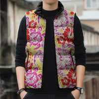 Palaka with Honu and Hibiscus Sleeveless Puffer Jacket Hawaiian Heritage Spirit - Polynesian Pride
