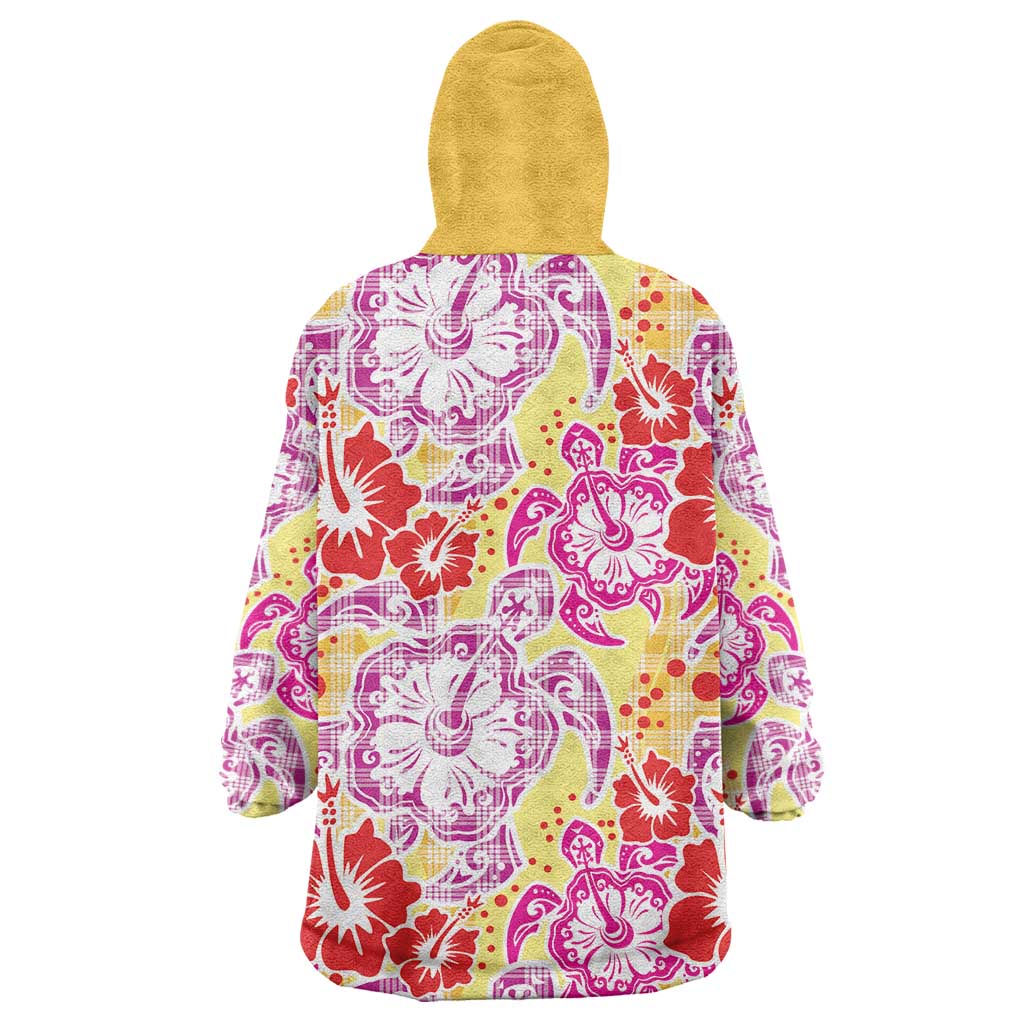 Palaka with Honu and Hibiscus Wearable Blanket Hoodie Hawaiian Heritage Spirit - Polynesian Pride