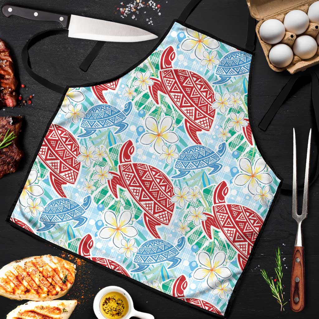 Palaka with Honu and Plumeria Apron Hawaiian Heritage Spirit LT9 Blue - Polynesian Pride
