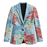 Palaka with Honu and Plumeria Blazer Hawaiian Heritage Spirit LT9 Unisex Blue - Polynesian Pride