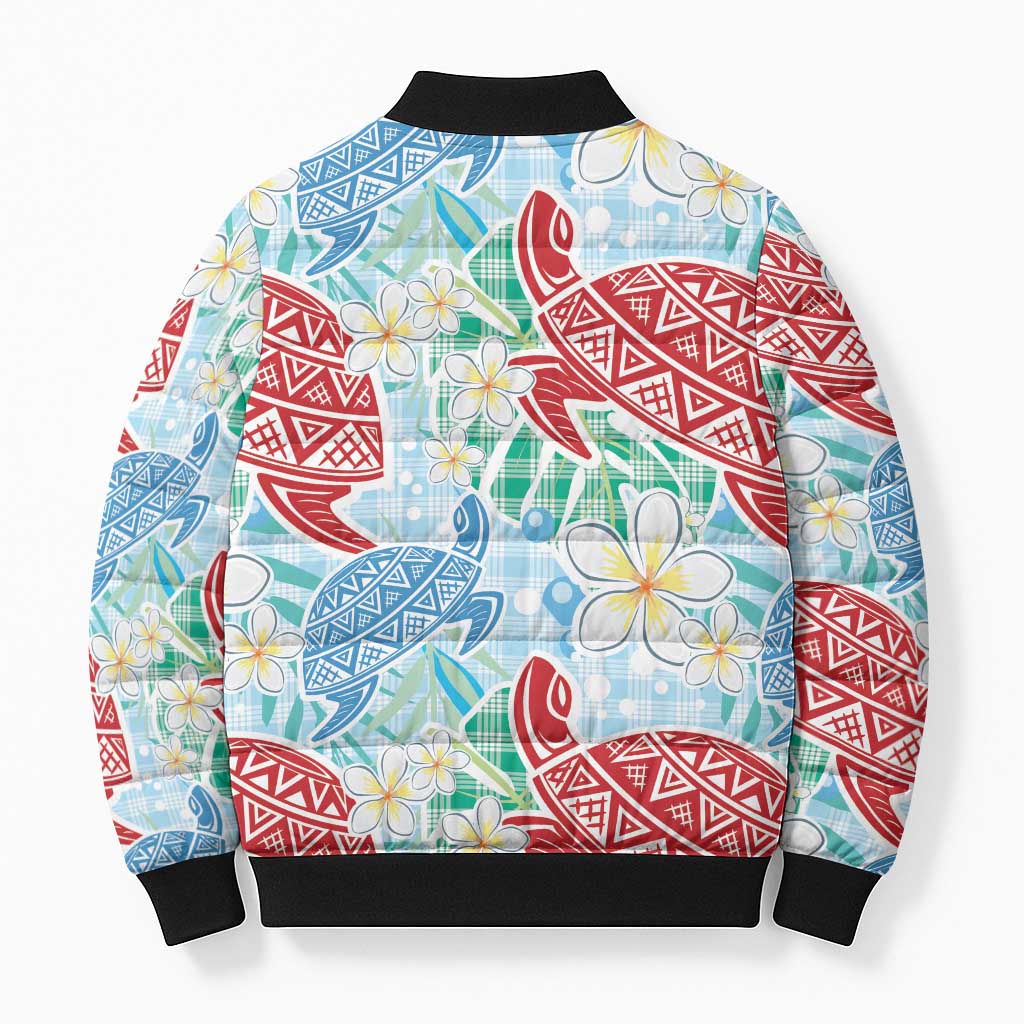 Palaka with Honu and Plumeria Bomber Puffer Jacket Hawaiian Heritage Spirit LT9 - Polynesian Pride