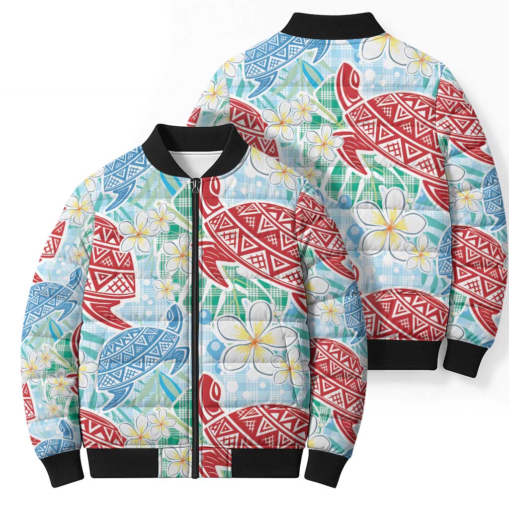 Palaka with Honu and Plumeria Bomber Puffer Jacket Hawaiian Heritage Spirit LT9 - Polynesian Pride