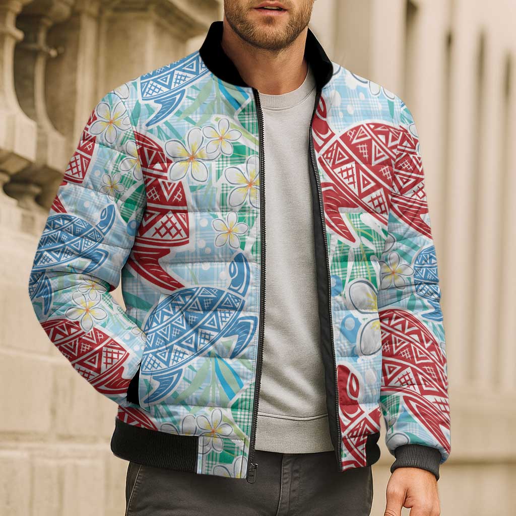 Palaka with Honu and Plumeria Bomber Puffer Jacket Hawaiian Heritage Spirit LT9 - Polynesian Pride