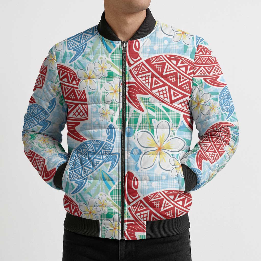 Palaka with Honu and Plumeria Bomber Puffer Jacket Hawaiian Heritage Spirit LT9 - Polynesian Pride
