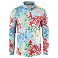 Palaka with Honu and Plumeria Button Sweatshirt Hawaiian Heritage Spirit LT9 Blue - Polynesian Pride