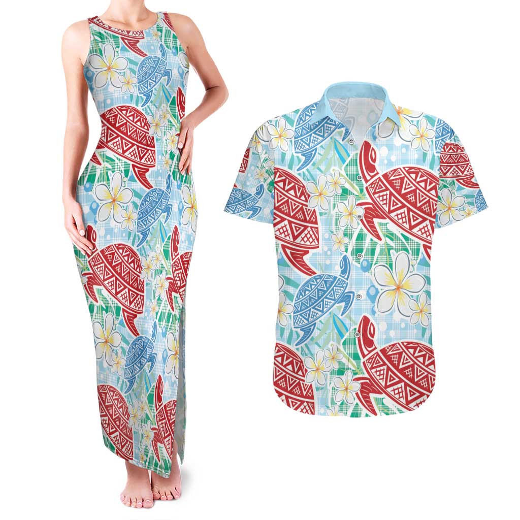 Palaka with Honu and Plumeria Couples Matching Tank Maxi Dress and Hawaiian Shirt Hawaiian Heritage Spirit - Polynesian Pride