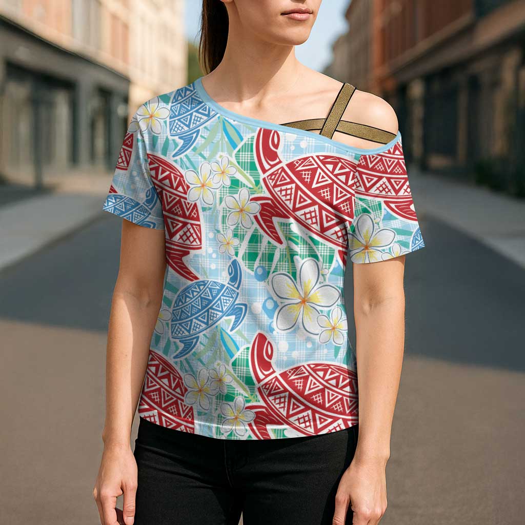 Palaka with Honu and Plumeria Cross Shoulder Shirt Hawaiian Heritage Spirit LT9 - Polynesian Pride