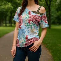 Palaka with Honu and Plumeria Cross Shoulder Shirt Hawaiian Heritage Spirit LT9 - Polynesian Pride