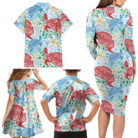 Palaka with Honu and Plumeria Family Matching Long Sleeve Bodycon Dress and Hawaiian Shirt Hawaiian Heritage Spirit - Polynesian Pride