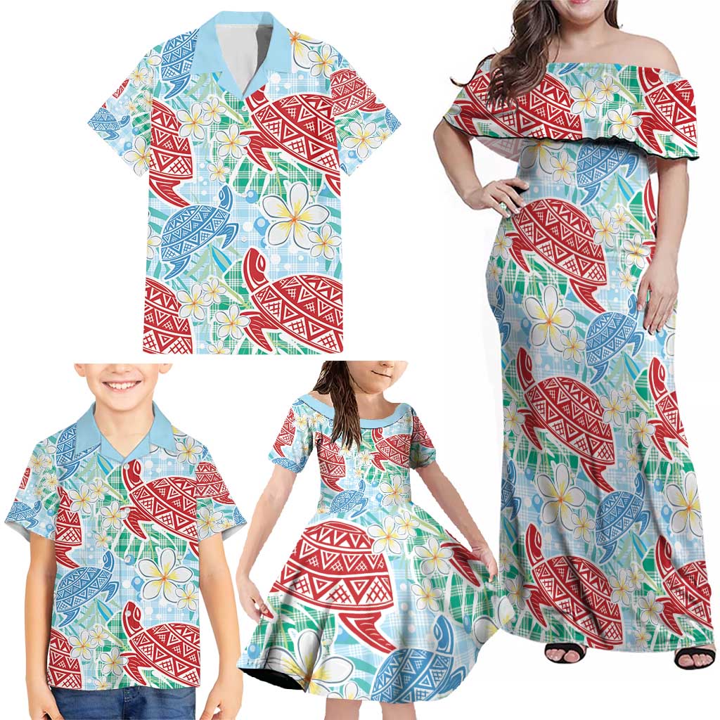 Palaka with Honu and Plumeria Family Matching Off Shoulder Maxi Dress and Hawaiian Shirt Hawaiian Heritage Spirit - Polynesian Pride
