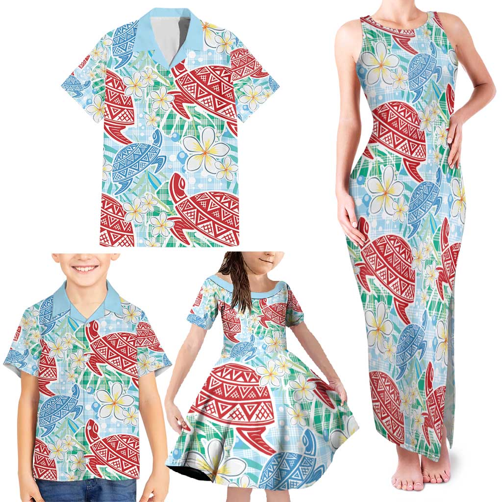 Palaka with Honu and Plumeria Family Matching Tank Maxi Dress and Hawaiian Shirt Hawaiian Heritage Spirit - Polynesian Pride