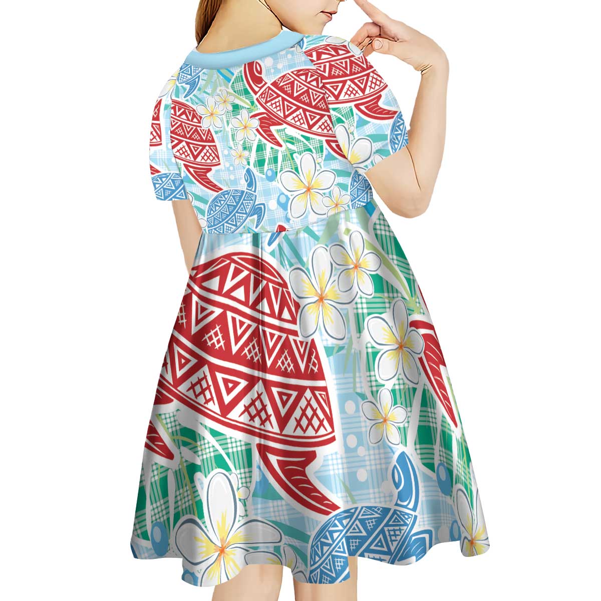 Palaka with Honu and Plumeria Kid Short Sleeve Dress Hawaiian Heritage Spirit - Polynesian Pride