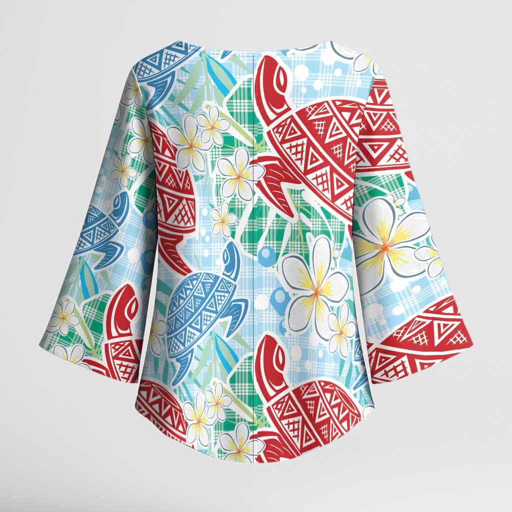 Palaka with Honu and Plumeria Kimono Sleeve Blouse Hawaiian Heritage Spirit LT9 - Polynesian Pride