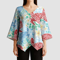 Palaka with Honu and Plumeria Kimono Sleeve Blouse Hawaiian Heritage Spirit LT9 - Polynesian Pride