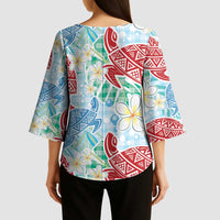 Palaka with Honu and Plumeria Kimono Sleeve Blouse Hawaiian Heritage Spirit LT9 - Polynesian Pride