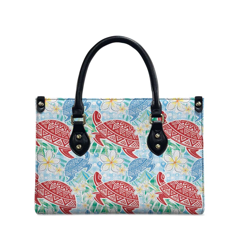 Palaka with Honu and Plumeria Leather Bag Hawaiian Heritage Spirit - Polynesian Pride