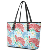 Palaka with Honu and Plumeria Leather Tote Bag Hawaiian Heritage Spirit - Polynesian Pride
