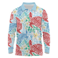 Palaka with Honu and Plumeria Long Sleeve Polo Shirt Hawaiian Heritage Spirit - Polynesian Pride