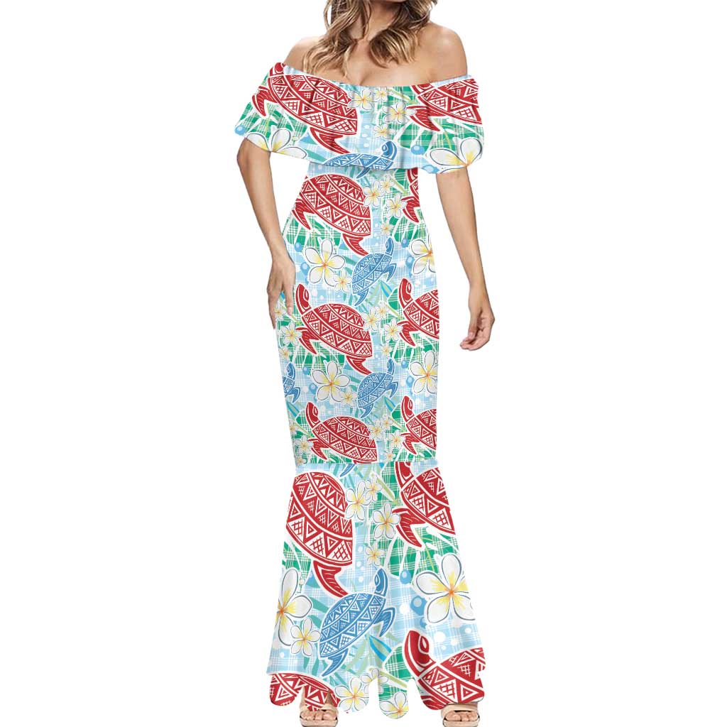 Palaka with Honu and Plumeria Mermaid Dress Hawaiian Heritage Spirit - Polynesian Pride
