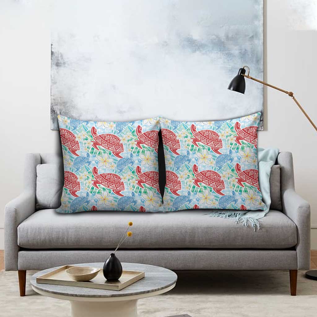 Palaka with Honu and Plumeria Pillow Cover Hawaiian Heritage Spirit - Polynesian Pride