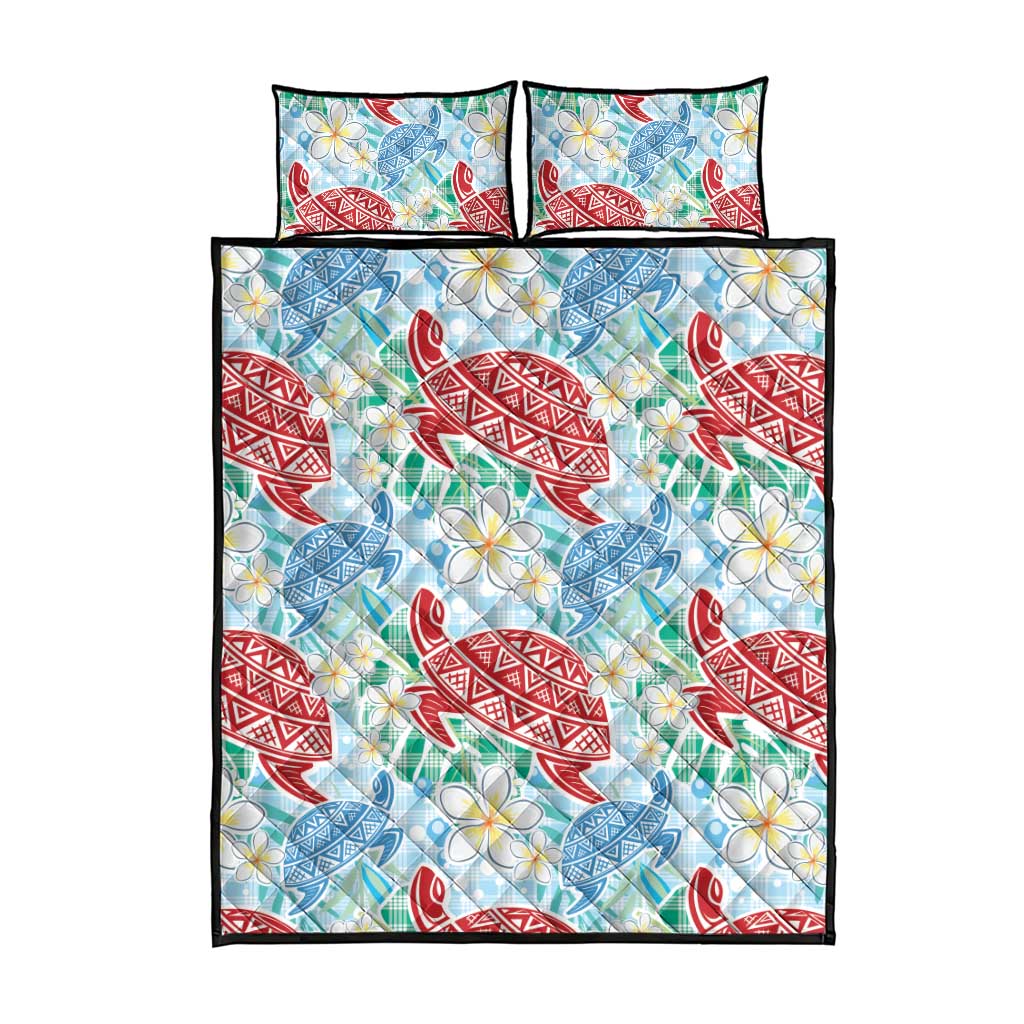 Palaka with Honu and Plumeria Quilt Bed Set Hawaiian Heritage Spirit - Polynesian Pride