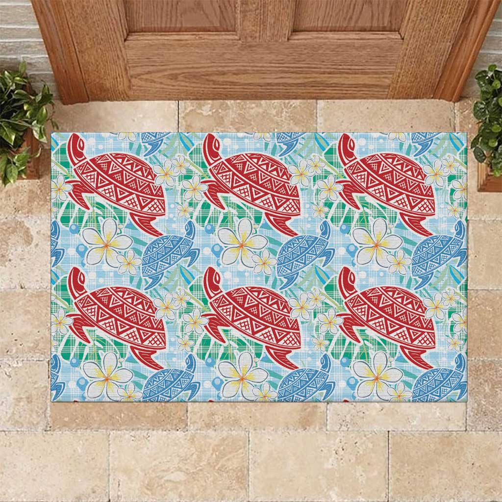 Palaka with Honu and Plumeria Rubber Doormat Hawaiian Heritage Spirit LT9 Blue - Polynesian Pride