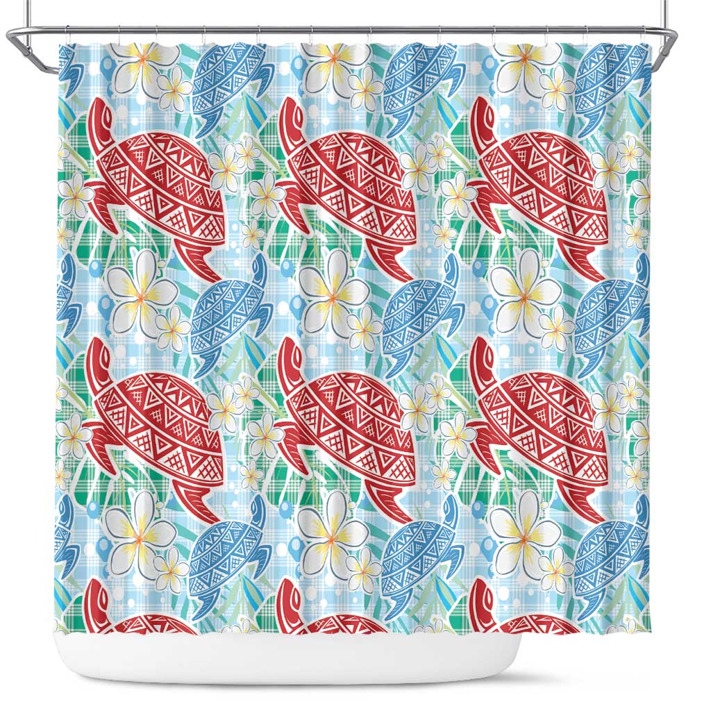 Palaka with Honu and Plumeria Shower Curtain Hawaiian Heritage Spirit - Polynesian Pride