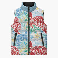 Palaka with Honu and Plumeria Sleeveless Puffer Jacket Hawaiian Heritage Spirit LT9 Unisex Blue - Polynesian Pride