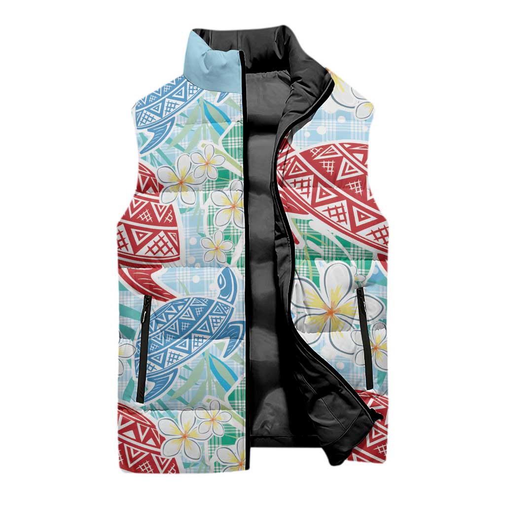 Palaka with Honu and Plumeria Sleeveless Puffer Jacket Hawaiian Heritage Spirit LT9 - Polynesian Pride