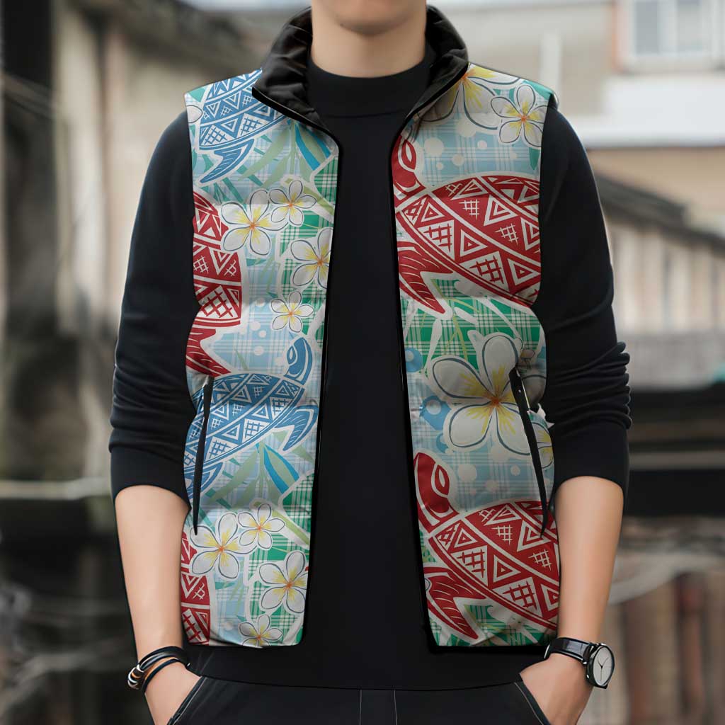 Palaka with Honu and Plumeria Sleeveless Puffer Jacket Hawaiian Heritage Spirit LT9 - Polynesian Pride