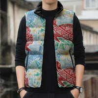 Palaka with Honu and Plumeria Sleeveless Puffer Jacket Hawaiian Heritage Spirit LT9 - Polynesian Pride