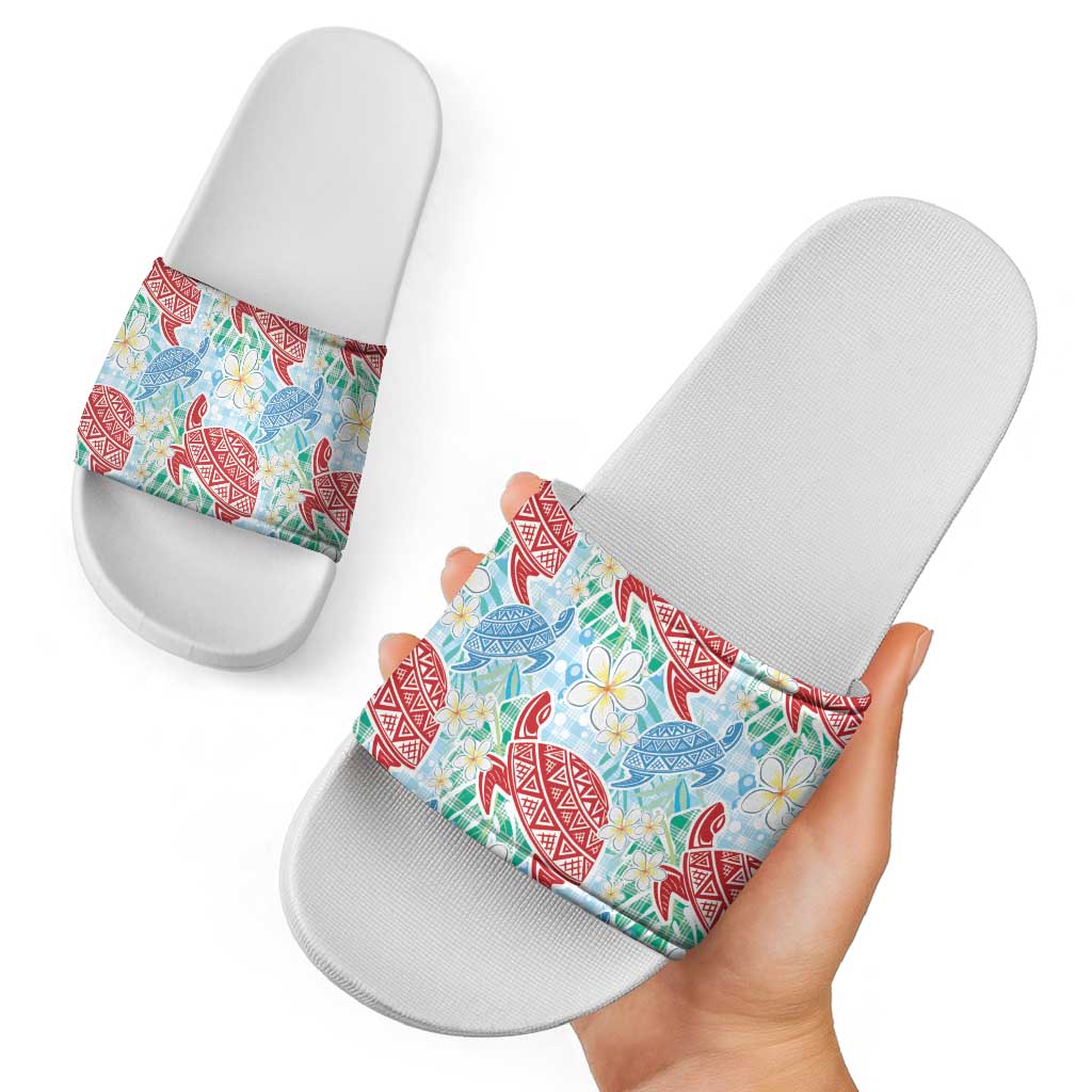 Palaka with Honu and Plumeria Slide Sandals Hawaiian Heritage Spirit - Polynesian Pride