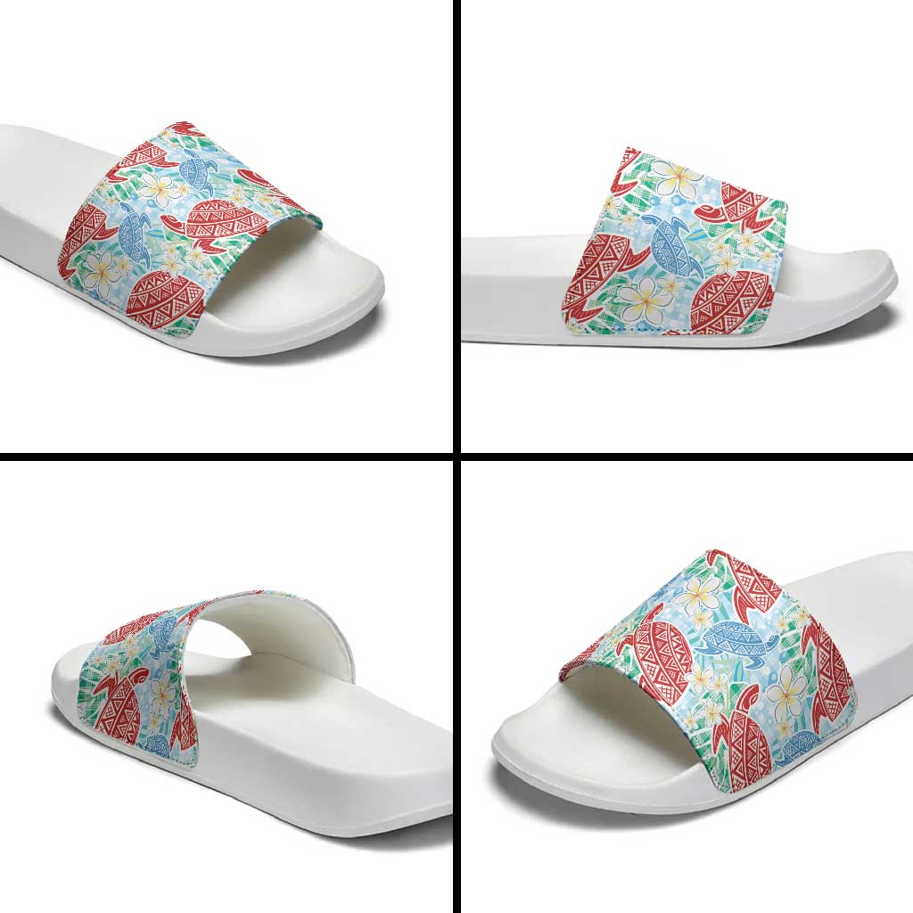 Palaka with Honu and Plumeria Slide Sandals Hawaiian Heritage Spirit - Polynesian Pride