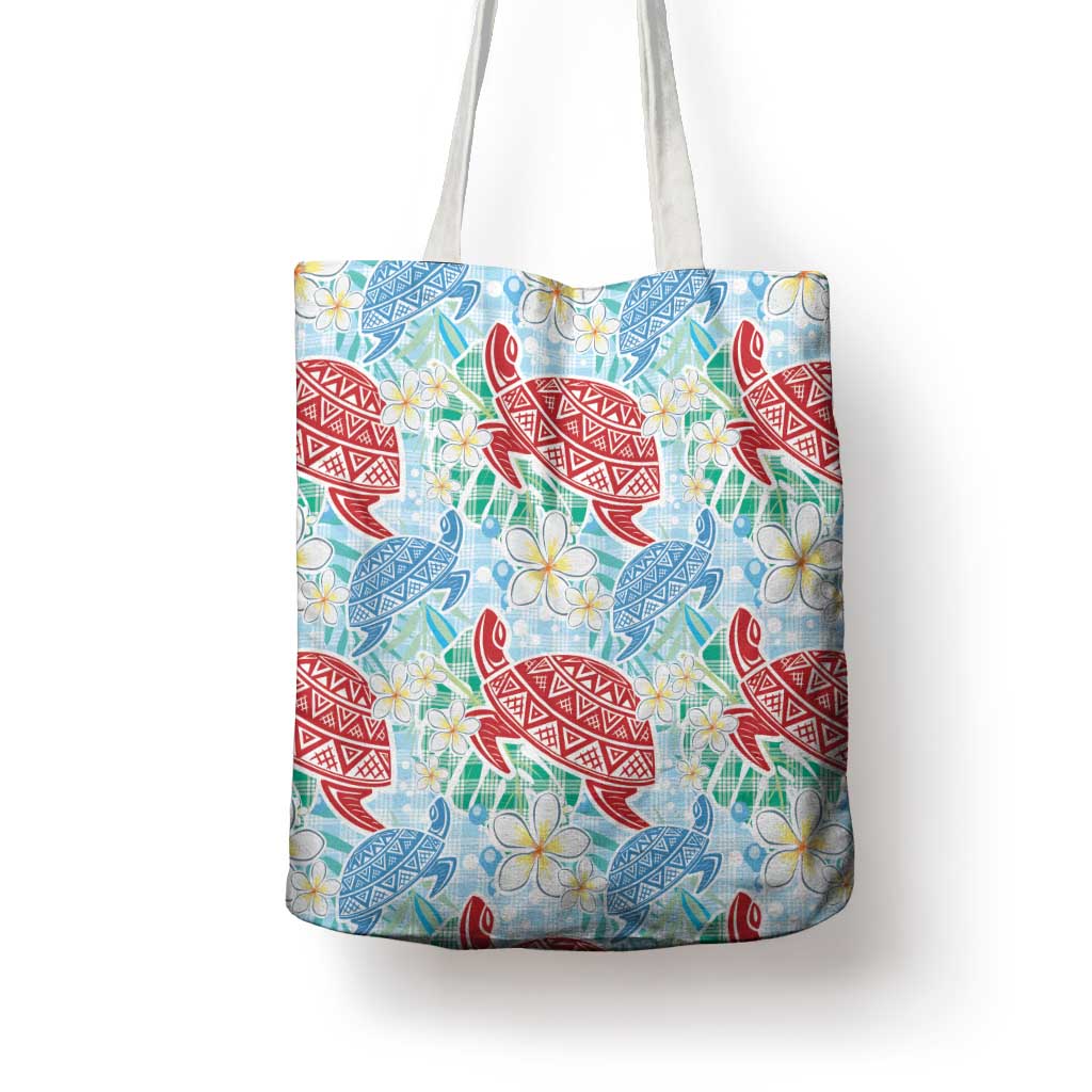 Palaka with Honu and Plumeria Tote Bag Hawaiian Heritage Spirit - Polynesian Pride