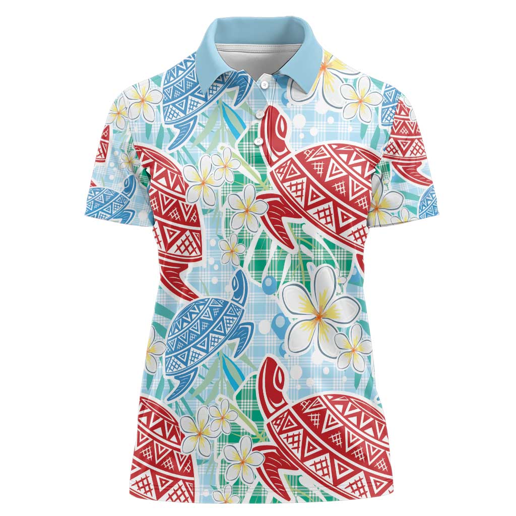 Palaka with Honu and Plumeria Women Polo Shirt Hawaiian Heritage Spirit - Polynesian Pride