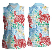 Palaka with Honu and Plumeria Women Sleeveless Polo Shirt Hawaiian Heritage Spirit - Polynesian Pride