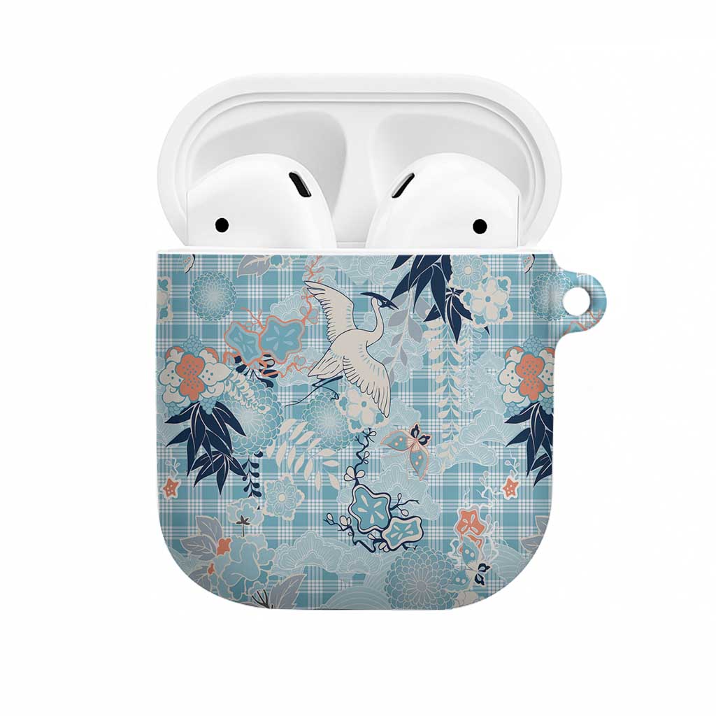 Blue Palaka Crane and Flowers AirPods Case Japan Heritage Spirit LT9 Blue - Polynesian Pride