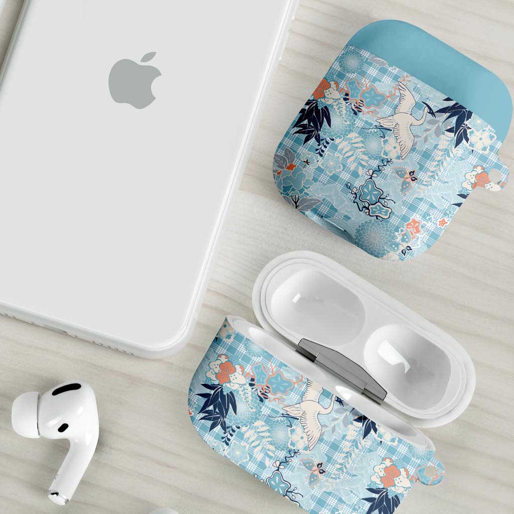 Blue Palaka Crane and Flowers AirPods Case Japan Heritage Spirit LT9 - Polynesian Pride