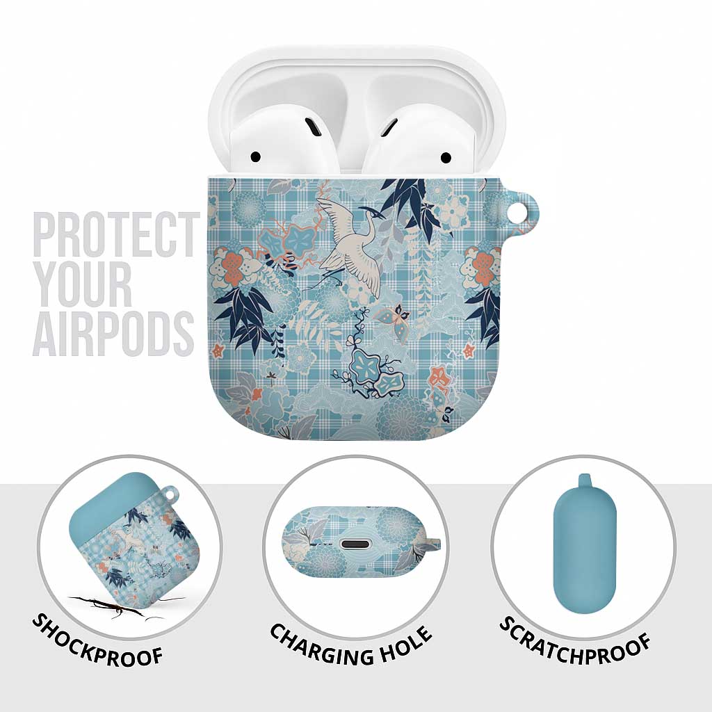 Blue Palaka Crane and Flowers AirPods Case Japan Heritage Spirit LT9 - Polynesian Pride