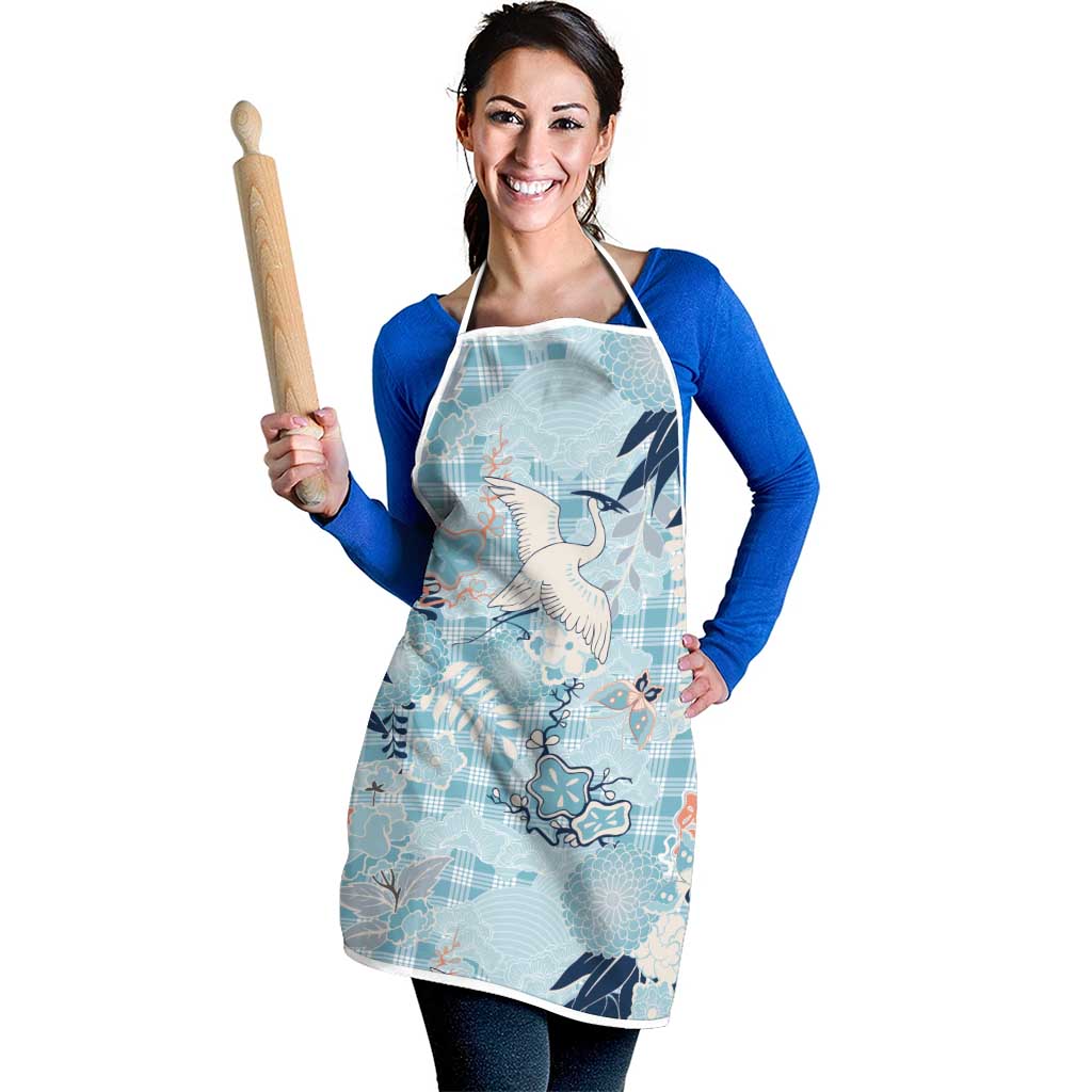 Blue Palaka Crane and Flowers Apron Japan Heritage Spirit LT9 - Polynesian Pride